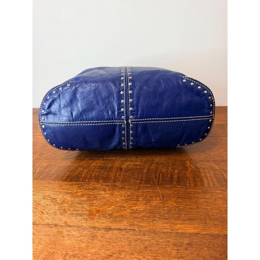 Michael Kors‎ Blue Leather Studded Hobo Shoulder Bag Silver Hardware Y2K Vinage